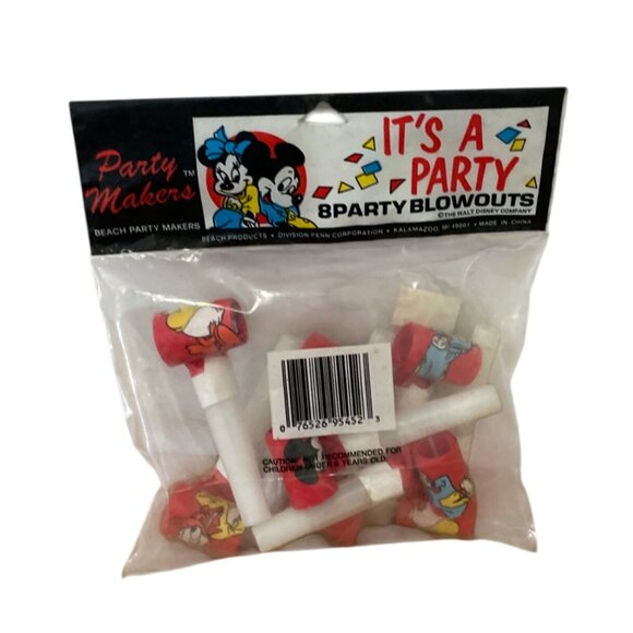 Vtg Beach Disney Mickey and Friends Birthday Party Blowouts Set of 8 New 1980s - Picture 2 of 5